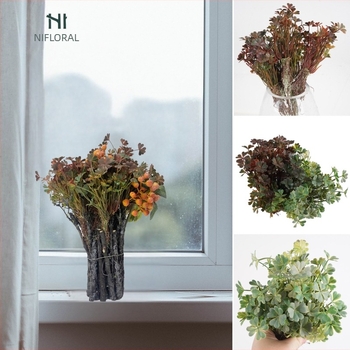 DIY букет материали: пластмасови изкуствени цветя с щастлива трева, мини четирилистна детелина, Physalis и парични акценти