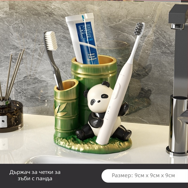 Смолна стойка в Panda стил за четки за зъби и козметични четки