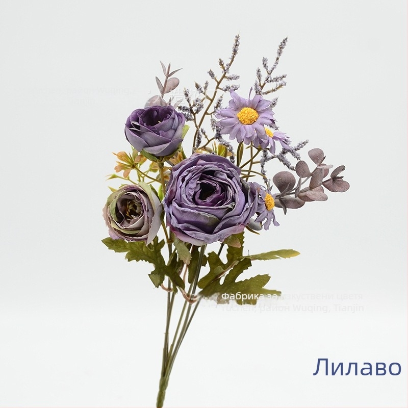 Букет изкуствени цветя със слънчогледи и рози за домашна декорация и сватбени букети