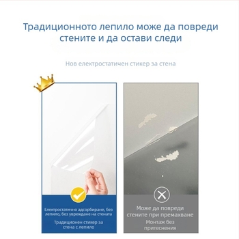 Прозрачен самозалепващ стенен стикер с защита срещу драскане от котки за стени с латексова боя; водоустойчив и устойчив на замърсявания.