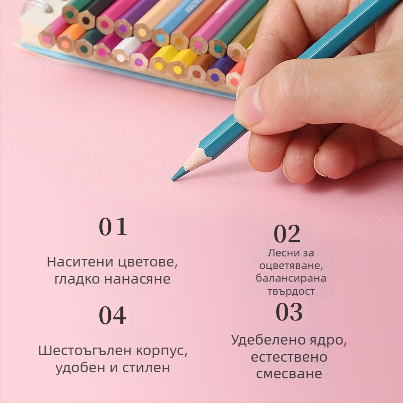 Great Sage 24 цветни шестостенни моливи с липово дърво, с 3.0 мм сърцевина, висококачествен цветен графит за рисуване