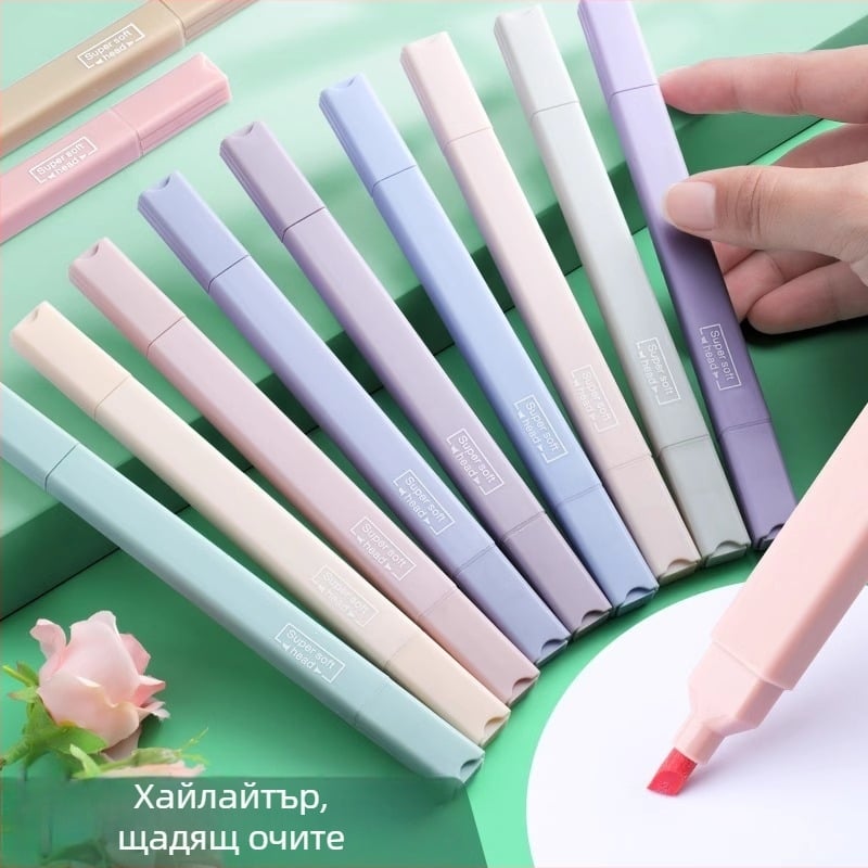 Двустранен хайлайтър, щадящ очите, за ученици, цветни маркери за бележки и дневник, с голям капацитет.