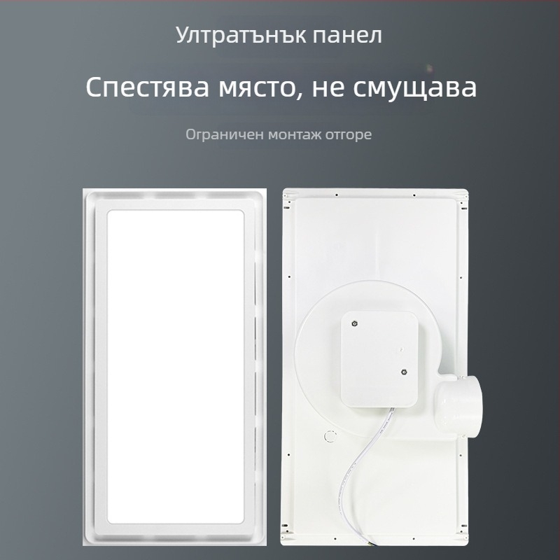 Интегриран таванен LED вентилатор за баня с осветление и вентилация, 2 в 1, размер 300×300 мм