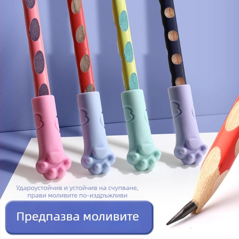 Капачка за молив с форма на котка и гума, двуфункционален детски аксесоар за учене