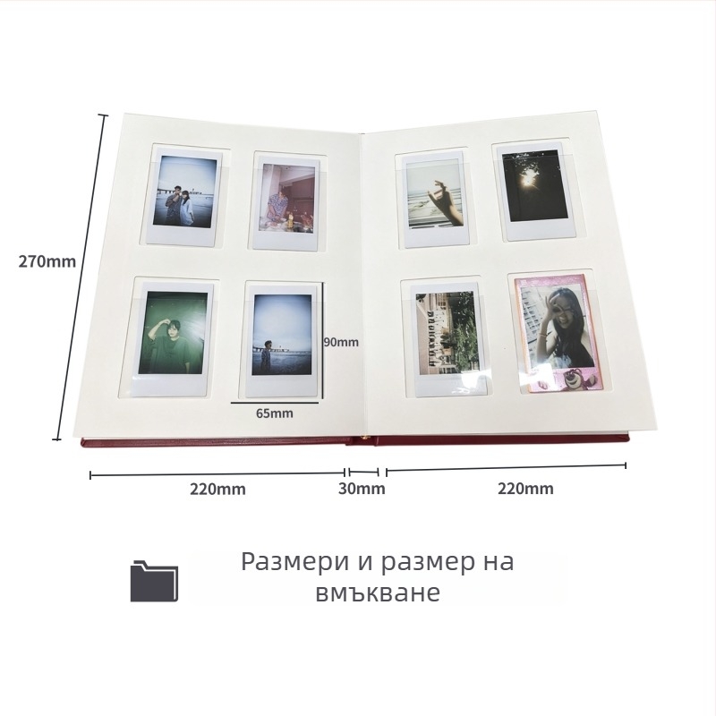 Instax Mini фотоалбум, 3-инчов, 80 снимки, подвързия с пеперуден дизайн, PU корица, за Instax Mini