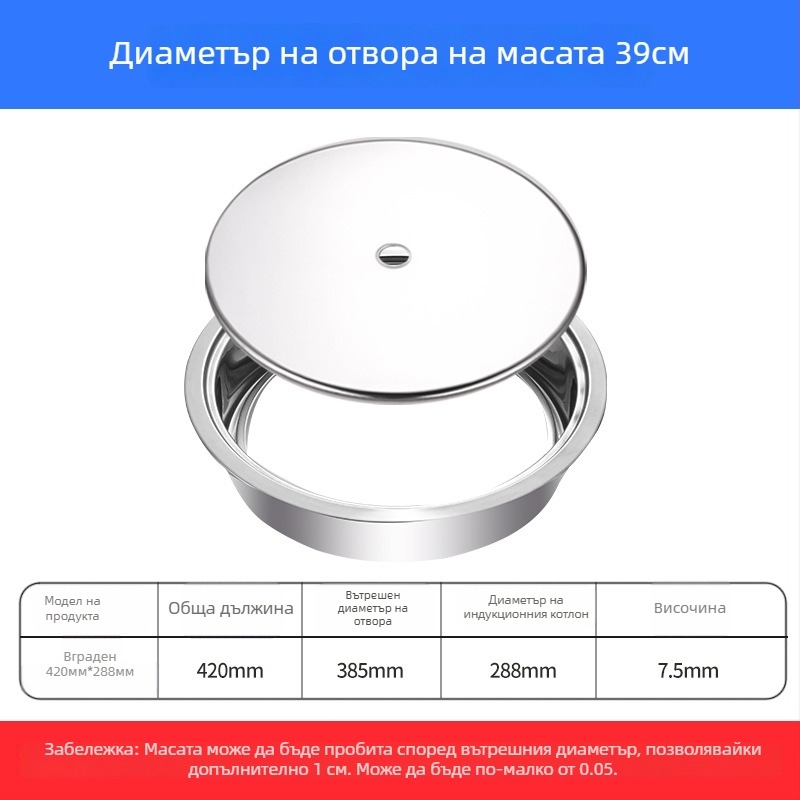 Неръждаем стоманен пръстен за горещо готвене с капак, потапящ се дизайн, кръгъл или квадратен, за индукционни котлони