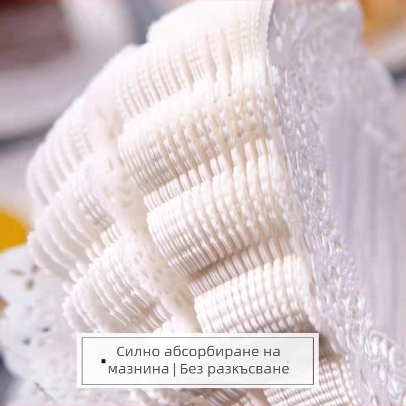 Хартия за попиване на мазнини за пържене и печене, хартия за печене с дантелен ръб, кръгла цветна основа за торти и пици, за фурна