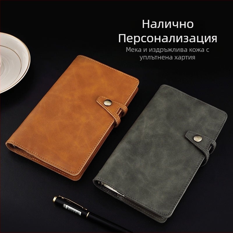 A6 кожен бизнес бележник с катарама, двуслоен, преносим кожен дневник с отпечатано лого