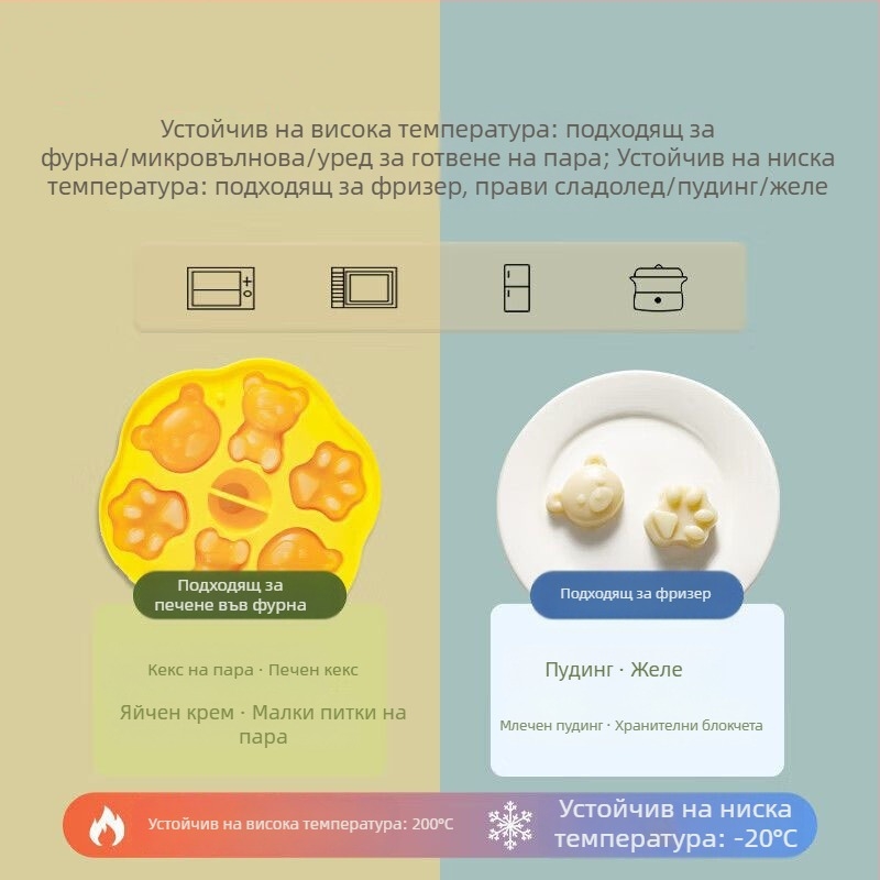 Форма за парени кексове за бебешка храна, силиконова кутия с хранителен клас, дизайн котешка лапа, подходяща за яйчен крем и оризови кексове, форма за печене