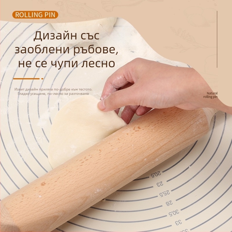 Разточвач за тесто от бук, монолитна конструкция, за нудели и кори за пелмени, кухненски инструмент от твърдо дърво за домашна употреба