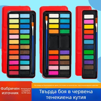 24-цветен комплект гуаш за деца в червена метална кутия