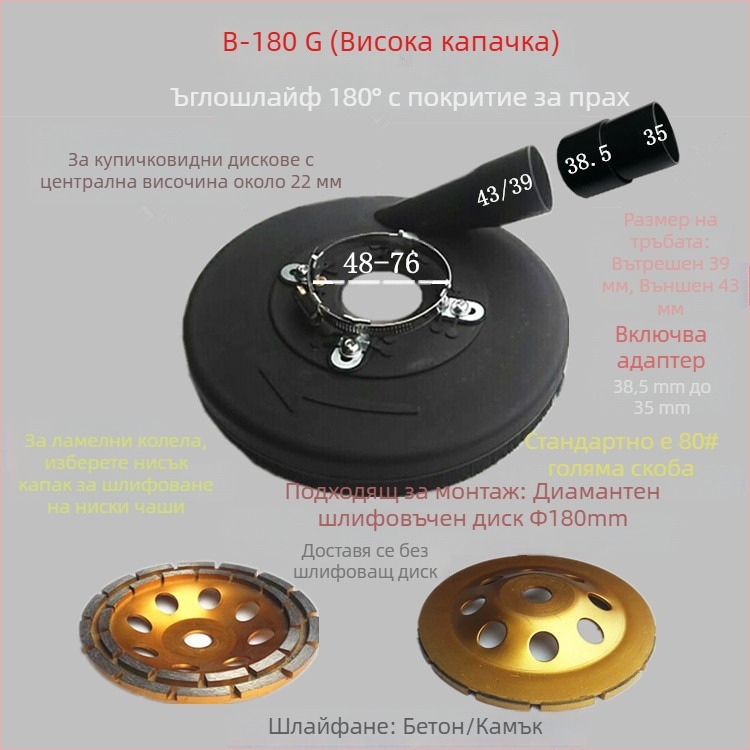 Bobon 180 Прахоустойчив капак за 7-инчов ъглов шлайф, армирован найлон, за шлайфане на камък и бетон