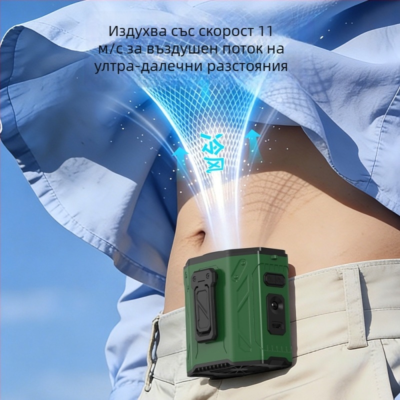 Преносим вентилатор за талия и врата, USB презареждаем, с вградена батерия, 6 лопатки, 6 скорости, преносимо охлаждане
