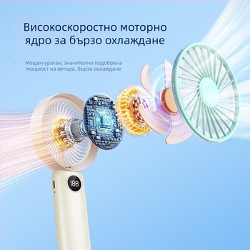 USB мини ръчен вентилатор с цифров дисплей, вградена батерия 1000–1200 mAh, 3 лопатки, 5V, 4.1W, 6 скорости, компактна преносима вентилатор за офис
