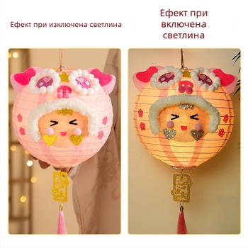 Фенер за Фестивала на Средата на есента за деца, преносим сгъваем хартиен фенер със светлина, античен стил