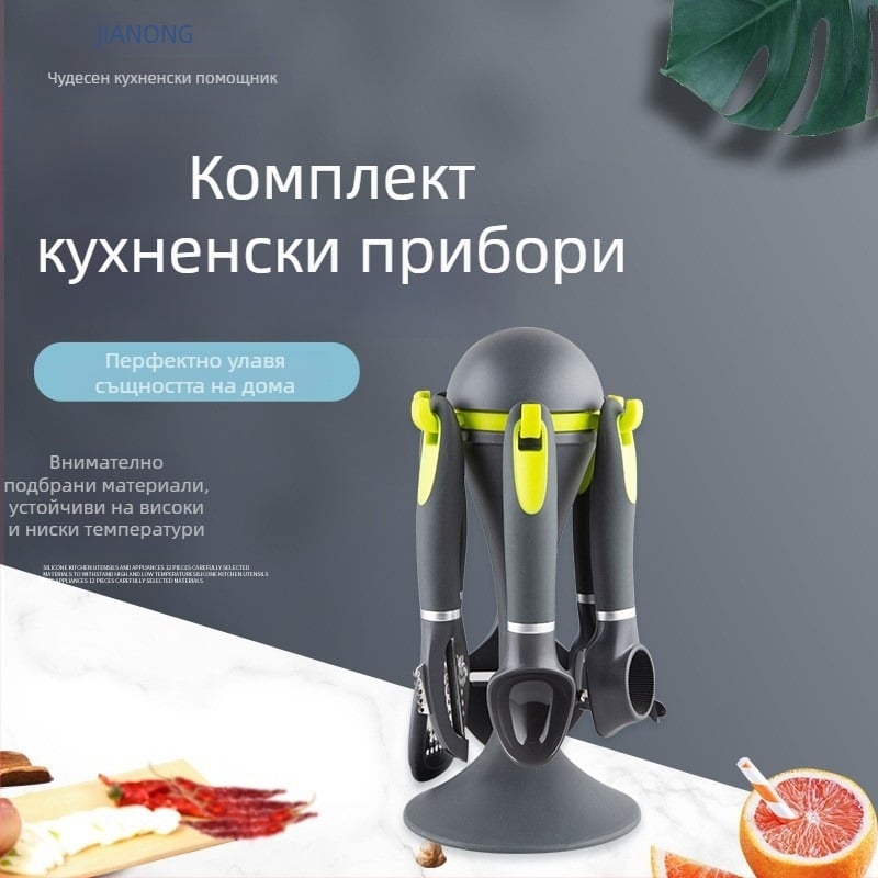 Комплект кухненски прибори с двуцветна дръжка TPR, в европейски стил: лъжичка за сладолед, издълбавател за диня и шпатула за пица