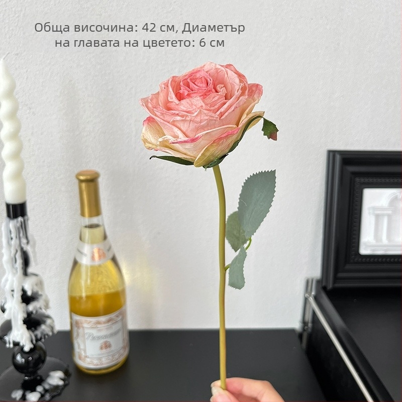 42 cm букет изкуствени рози от сатен за домашна декорация и сватбен букет