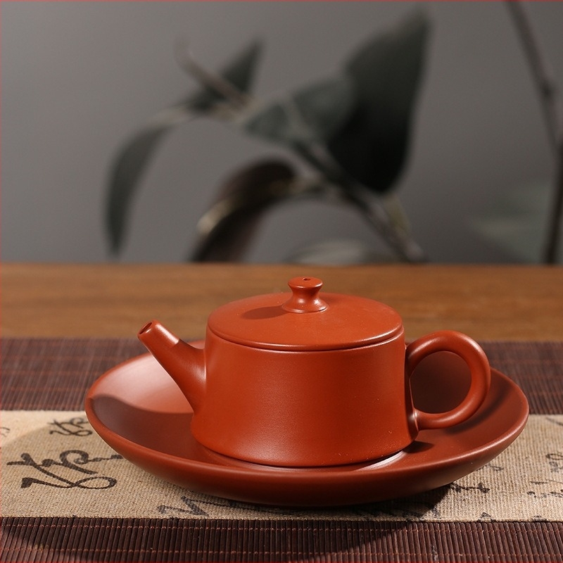 Чайник от червена глина, обем 110 ml, широк отвор, дизайн облачна колона, Gongfu стил