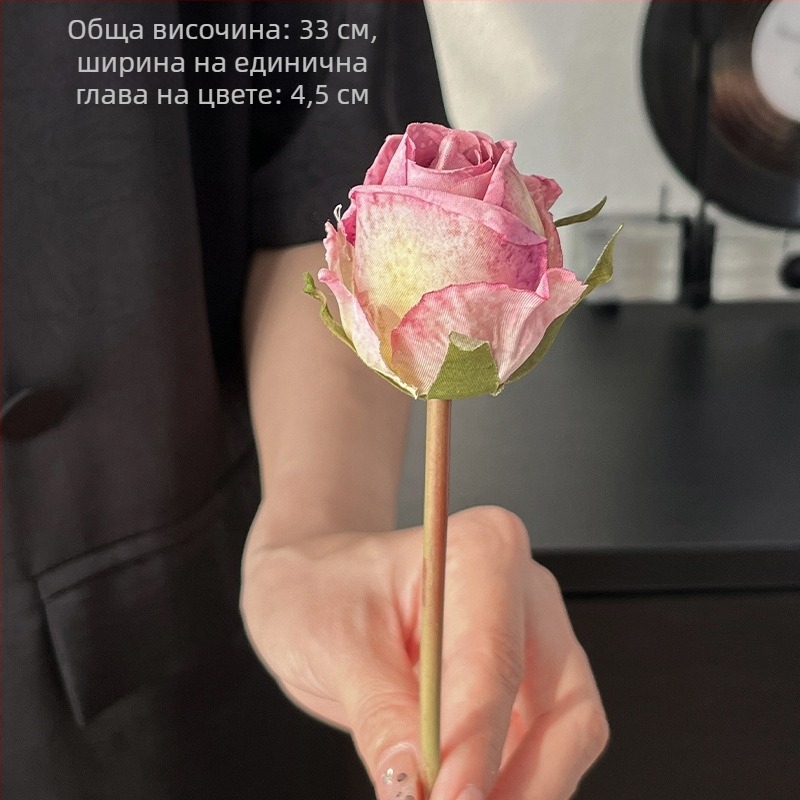 Винтидж Ангорска червена копринена роза букет – 32 см, декоративен за маса, DIY цветя, сватба и фотосесия