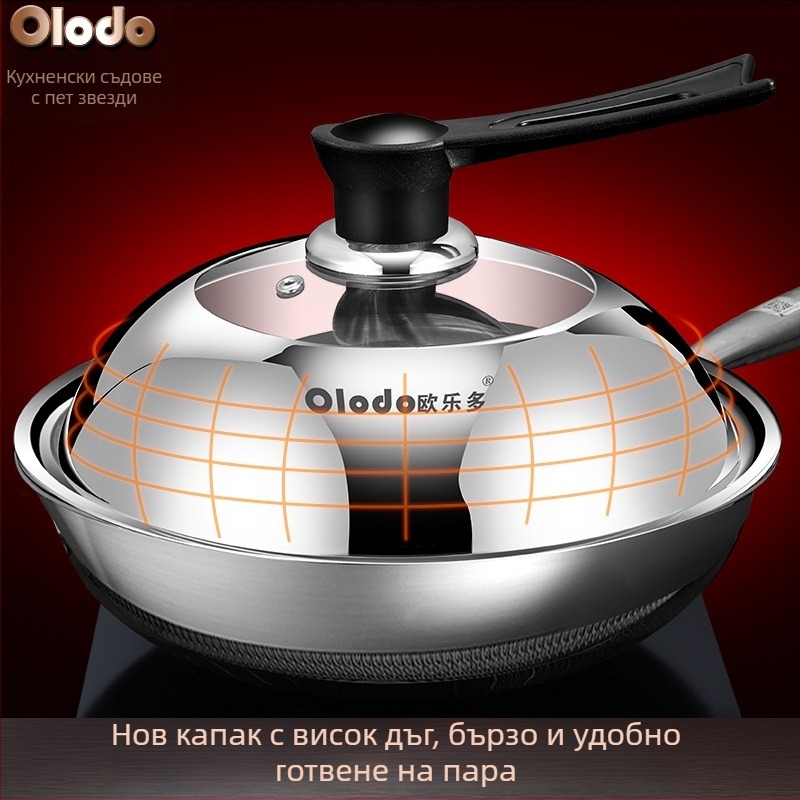 Капак за тенджера от неръждаема стомана със стъклена част, кръгъл Ø34 cm, термоустойчив, подходящ за уок и големи съдове.