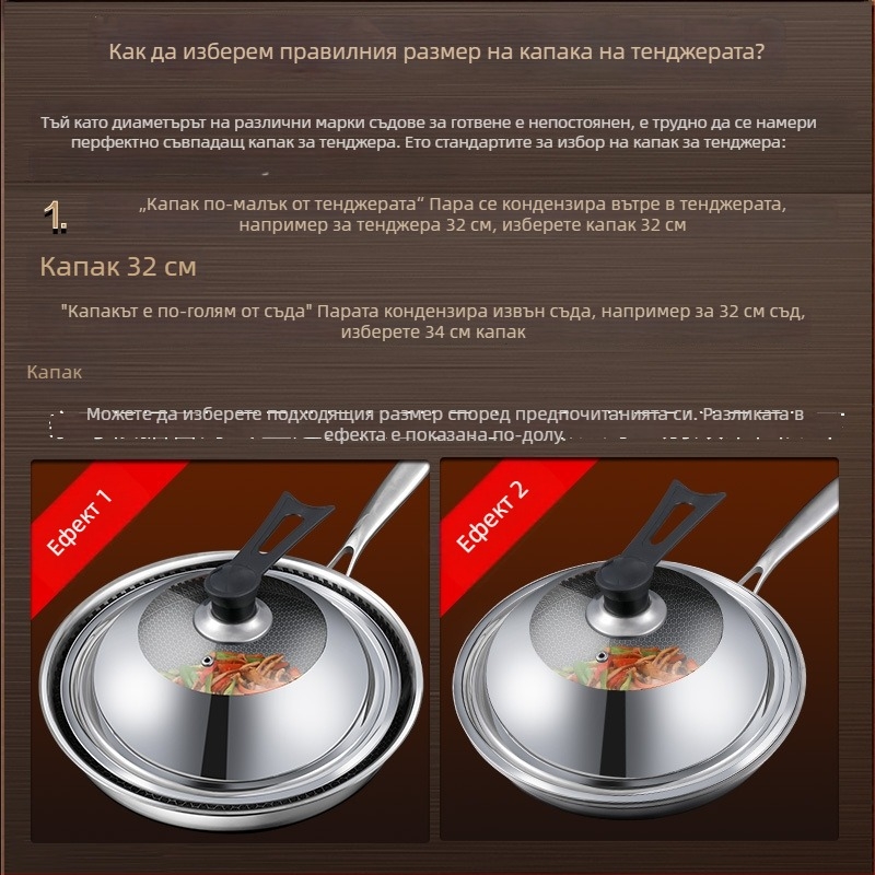 Капак за тенджера от неръждаема стомана със стъклена част, кръгъл Ø34 cm, термоустойчив, подходящ за уок и големи съдове.