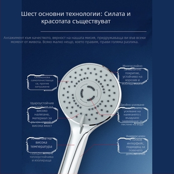 Комплект душ глава с повишено налягане, маркуч и държач без пробиване, кръгла дъждовна глава, ABS, самостоятелна инсталация, модерен минималистичен стил