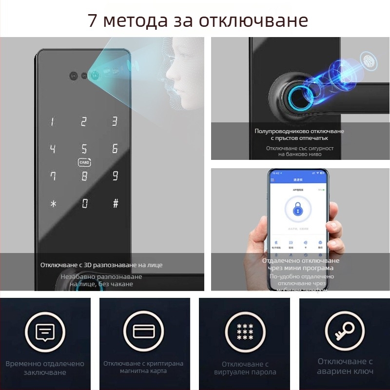 Ключалка с лицево разпознаване, отпечатък и парола за домашна сигурност, без пробиване, интелигентна електронна ключалка с карта