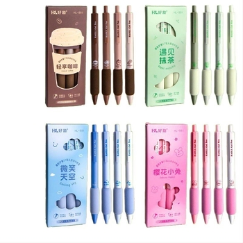 Haoli Coffee офис гел писалка в европейски стил, с механизъм за натискане, 0,5 мм, черно мастило, за писане и подпис