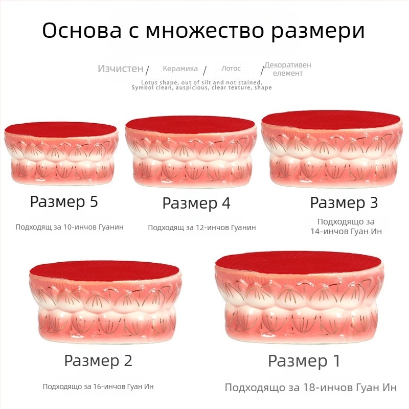 Керамична основа за статуя Гуаньин с лотосов релеф и повдигаща подложка