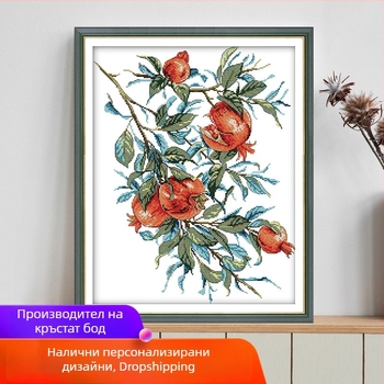 Комплект за кръстат бод с памучни конци – мотив нар, стенна декоративна картина за дневната
