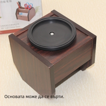 Xingli 5004 въртящ се дървен държач за моливи за бюро – офисно съхранение и декорация, учебни канцеларски материали