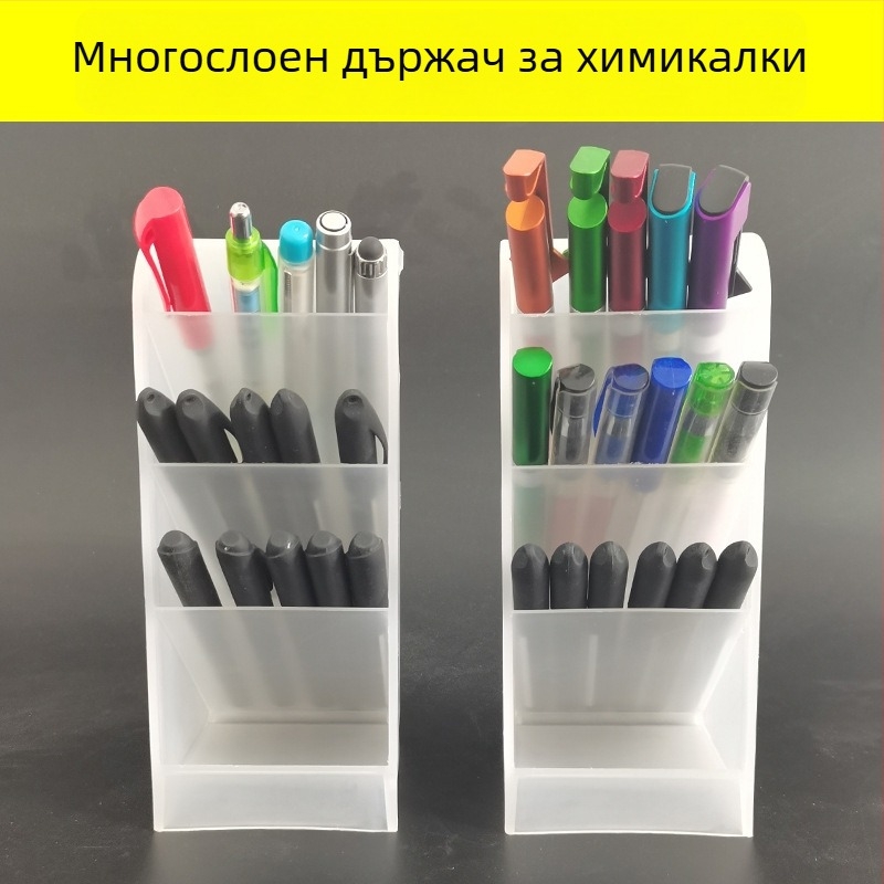 Наклонен органайзер за писалки с множество отделения, настолен държач за канцеларски материали, многоетажна кутия за съхранение, корейски стил разделения, японски държач за писалки
