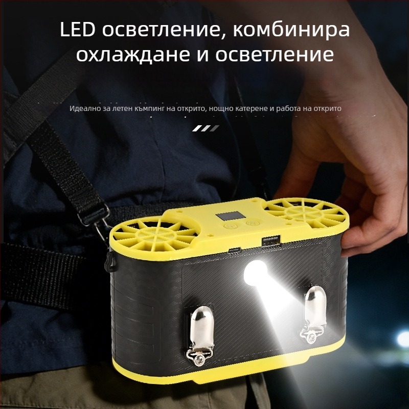 Вентилатор за пояс с USB зареждане, преносим клип-он ръчен вентилатор за открито, с функция банка за захранване (4000–6000 mAh)