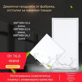 LED плосък панелен осветител за таван, интегриран за баня и кухня, размери 300×300/300×600/600×600, алуминиев панел