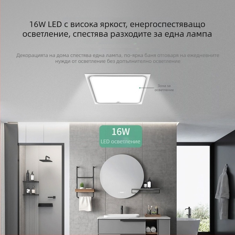 Интегриран таванен LED осветител и 2-в-1 вентилационен вентилатор за кухня и баня