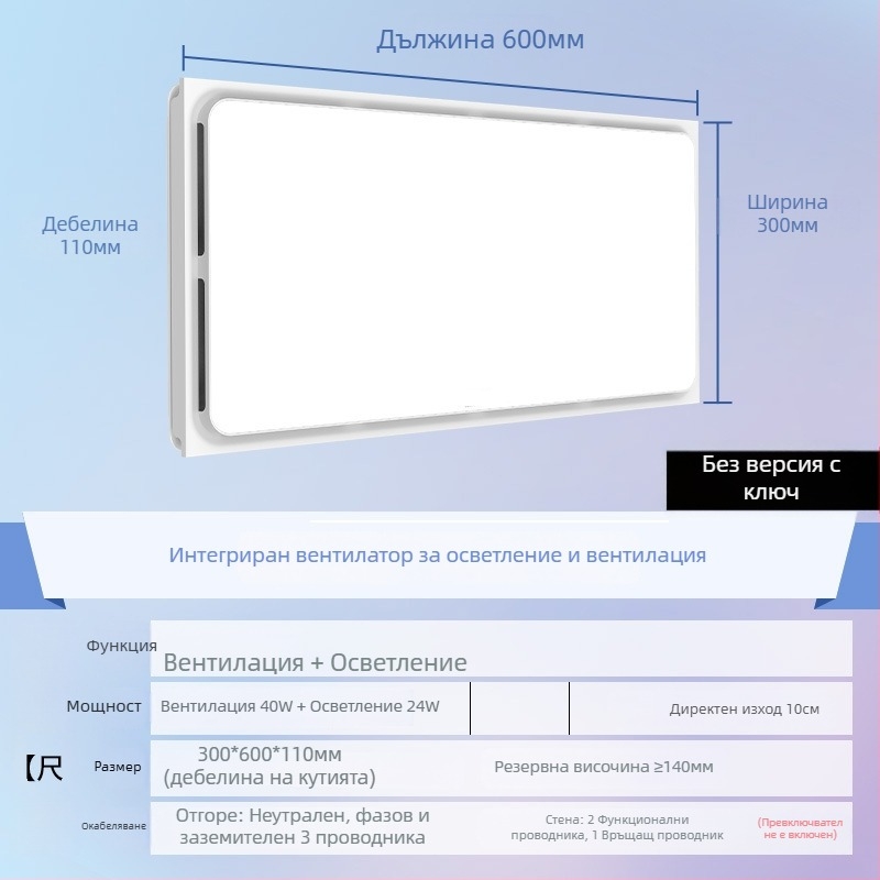 Интегриран таванен LED осветител и 2-в-1 вентилационен вентилатор за кухня и баня