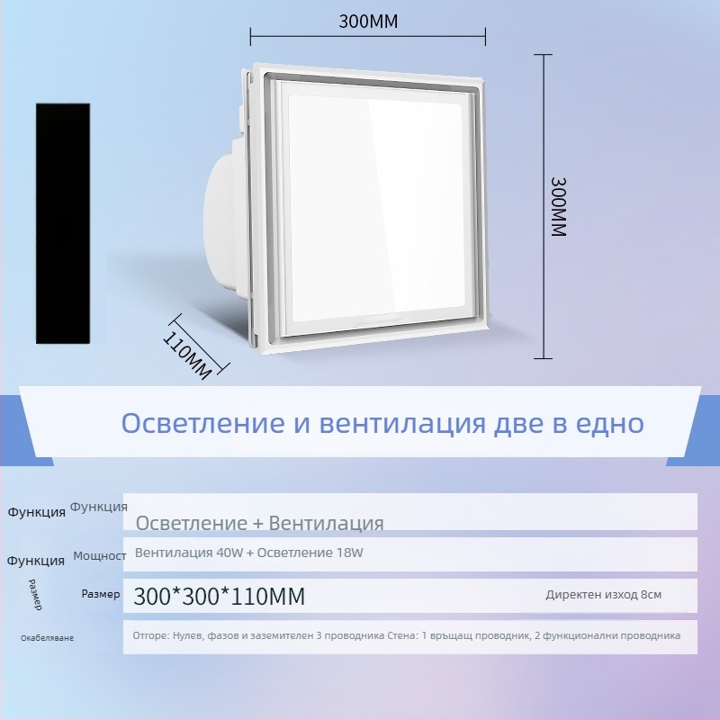 Интегриран таванен LED осветител и 2-в-1 вентилационен вентилатор за кухня и баня