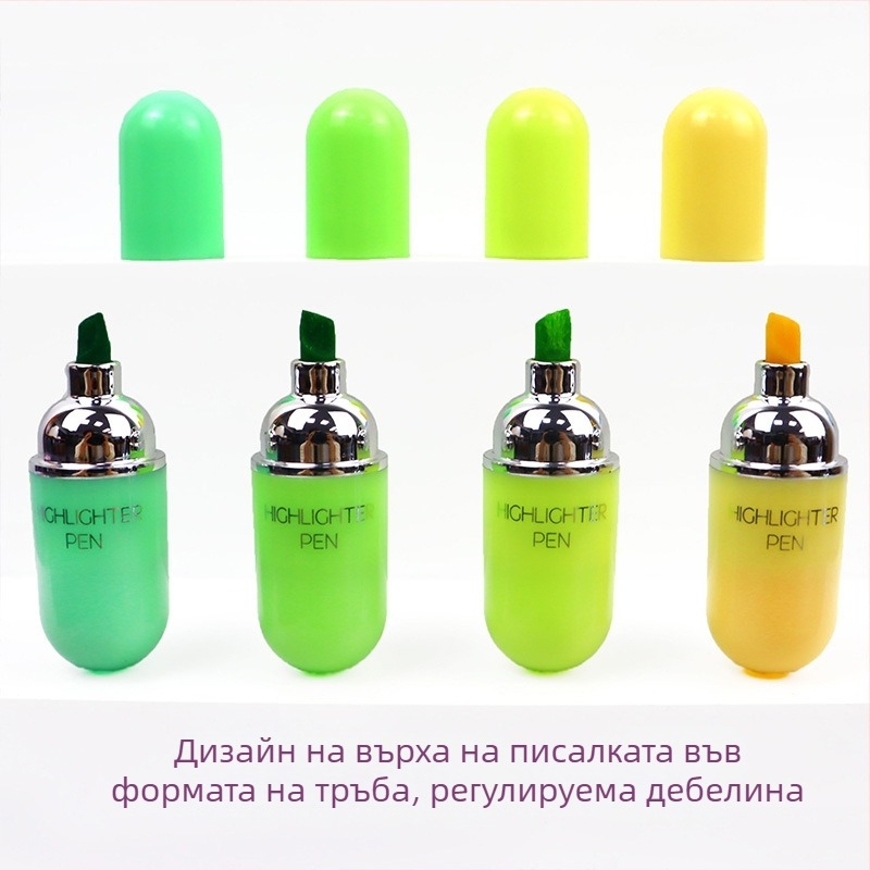 Хайлайтър-писалка с форма на таблетка, компактна и преносима, ярък цвят