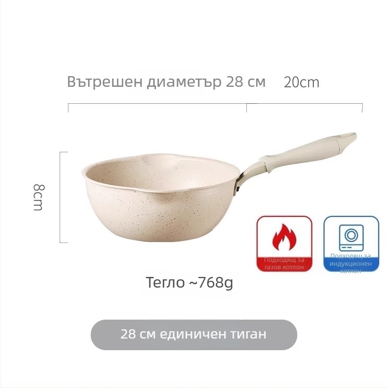 Неприлепващ уок тиган с Maifan камък, малък размер, плоско дъно, за пържене и сотиране, подходящ за газова плоча и индукция