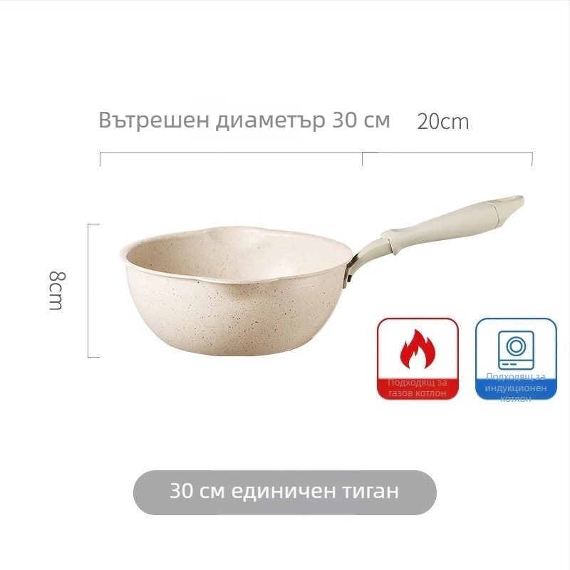 Неприлепващ уок тиган с Maifan камък, малък размер, плоско дъно, за пържене и сотиране, подходящ за газова плоча и индукция
