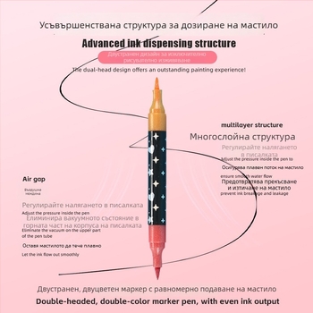 Маркер с два върха: блестящи частици, мек връх за акварел, за ученици от началното училище, хайлайтър