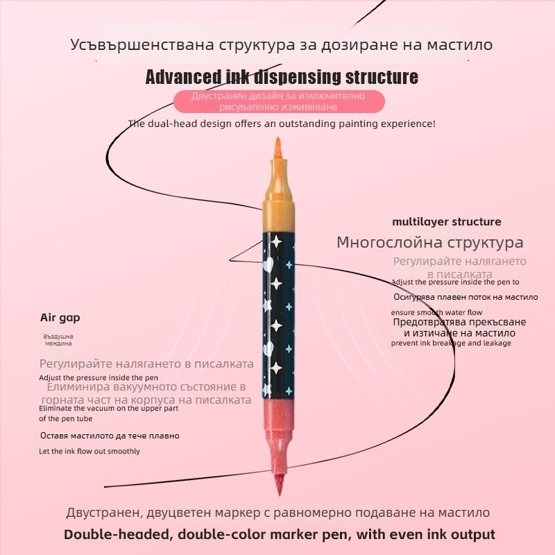 Маркер с два върха: блестящи частици, мек връх за акварел, за ученици от началното училище, хайлайтър