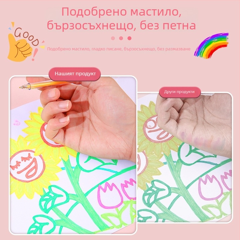 Ярък комплект флуоресцентни маркери с бързосъхващо мастило – не цапат ръцете – блестящи неонови цветове, кръгъл връх