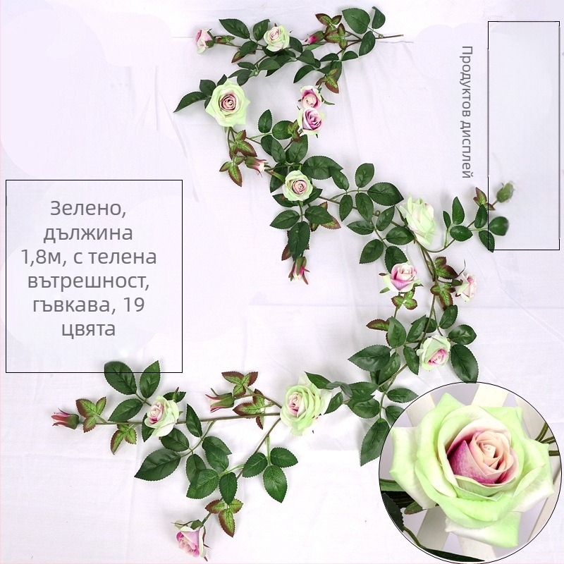 Изкуствени розови лози за сватби и дом – декоративни ленти от велур и пластмаса, луксозни изкуствени цветя и зеленина за украса и прикриване