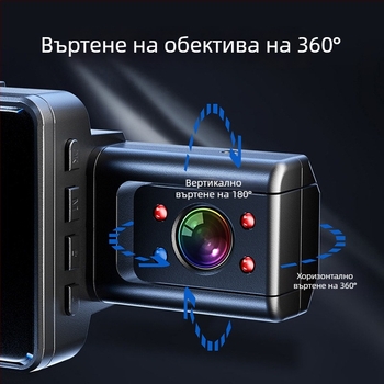 Триобективен автомобилен видеорегистратор с 170° широк ъгъл, нощно виждане, вътрешно и външно паркинг наблюдение, Wi-Fi свързаност, 1080p