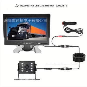 7-инчов дисплей за обратно виждане за камиони и микробуси, 12V–24V, универсална HD камера за нощно виждане