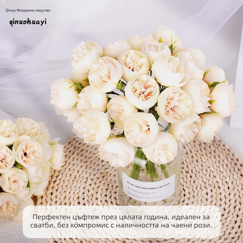 27‑главни изкуствени рози чайна роза – букет за сватби, сценично оформление, хотелска и домашна декорация