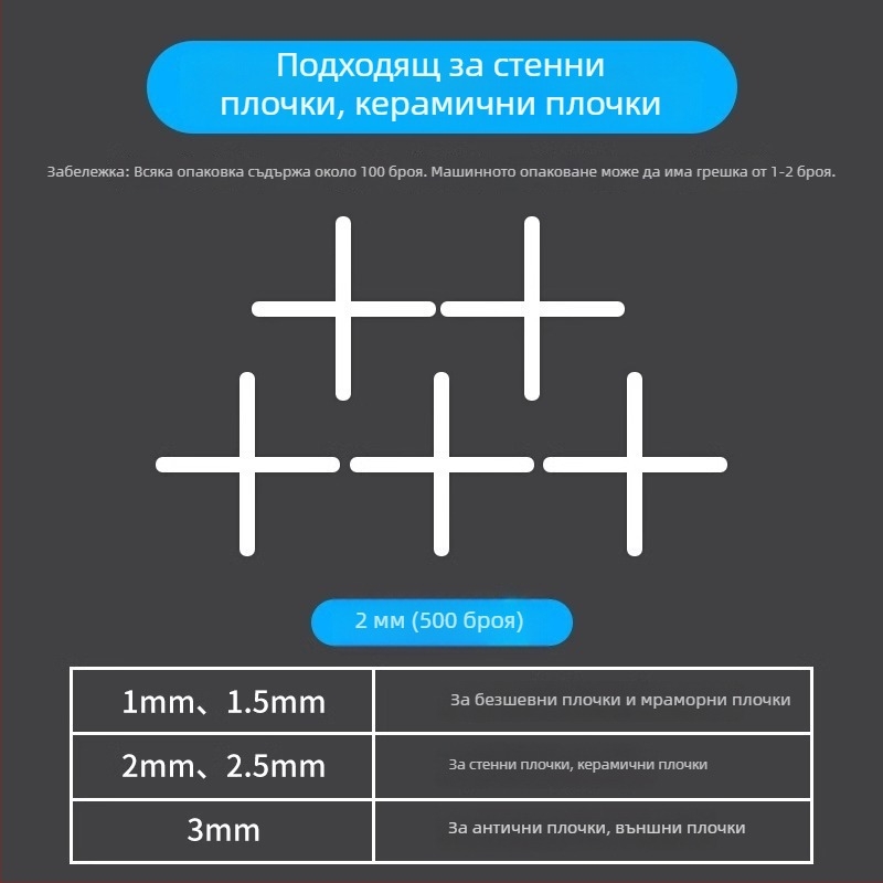 Позиционираща карта за плочки и кръстовидни клипове за нивелиране – пластмасови клипове за фуги на подови плочки