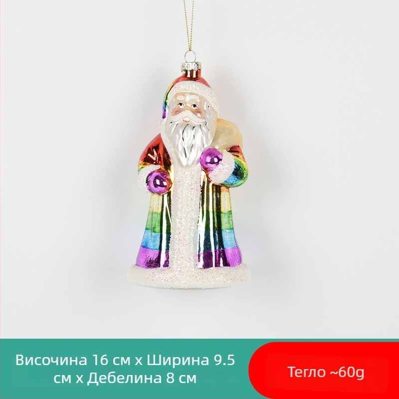 Стъклена коледна украса с ръчно рисуван Санта и снежен човек, подарък със коледна чорап и висулка с малко меченце за украса на коледното дърво