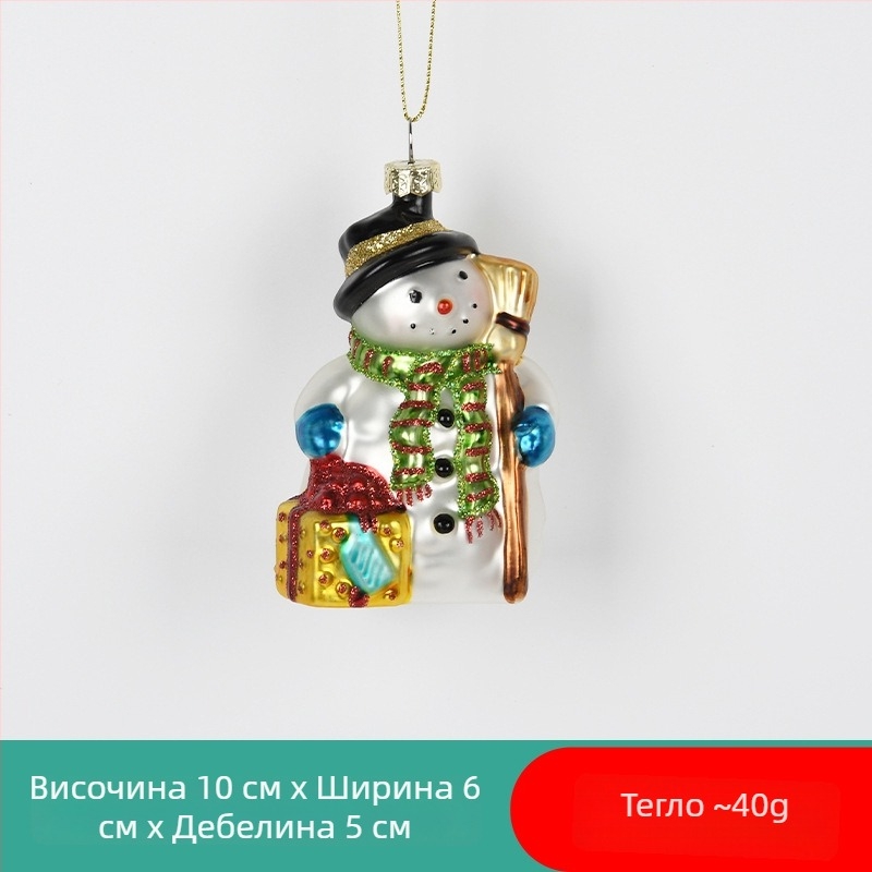 Стъклена коледна украса с ръчно рисуван Санта и снежен човек, подарък със коледна чорап и висулка с малко меченце за украса на коледното дърво